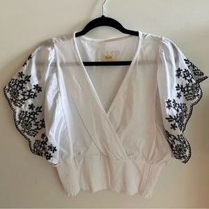 NWOT Anthropologie Maeve Tavi White with Black Eyelet Crop Top Size Small